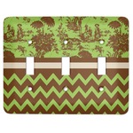 Green & Brown Toile & Chevron Light Switch Cover (3 Toggle Plate)