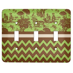 Green & Brown Toile & Chevron Light Switch Cover (3 Toggle Plate)
