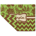 Green & Brown Toile & Chevron Double-Sided Linen Placemat - Single w/ Name or Text