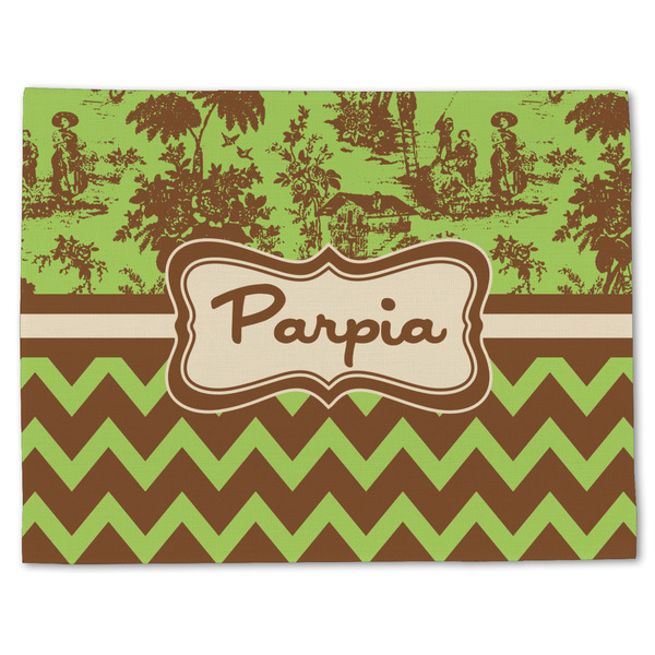 Custom Green & Brown Toile & Chevron Single-Sided Linen Placemat - Single w/ Name or Text