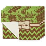 Green & Brown Toile & Chevron Single-Sided Linen Placemat - Set of 4 w/ Name or Text