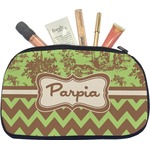 Green & Brown Toile & Chevron Makeup / Cosmetic Bag - Medium (Personalized)