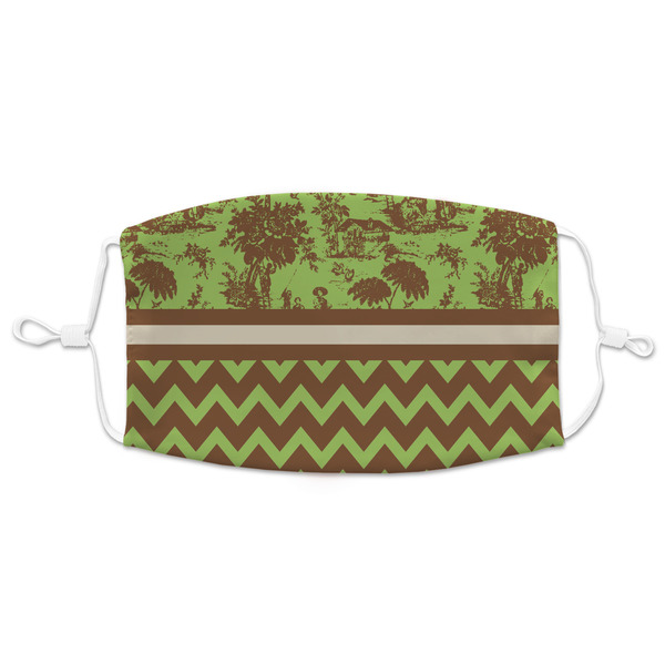 Custom Green & Brown Toile & Chevron Adult Cloth Face Mask - XLarge