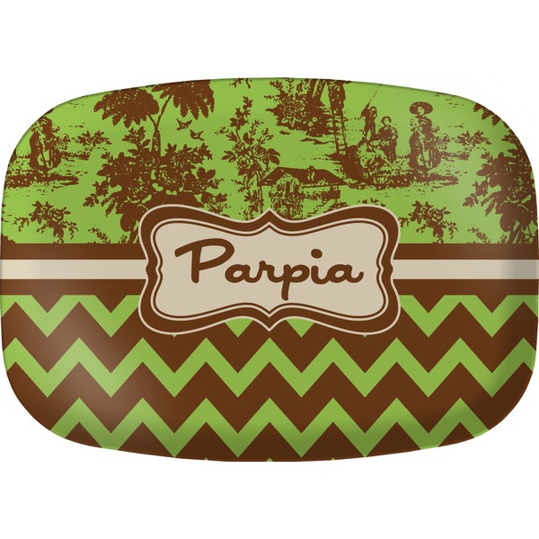 Custom Green & Brown Toile & Chevron Melamine Platter (Personalized)