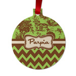 Green & Brown Toile & Chevron Metal Ball Ornament - Double Sided w/ Name or Text