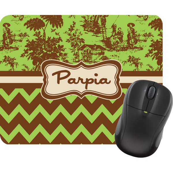 Custom Green & Brown Toile & Chevron Rectangular Mouse Pad (Personalized)