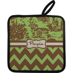 Green & Brown Toile & Chevron Pot Holder w/ Name or Text