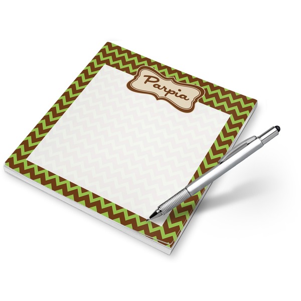 Custom Green & Brown Toile & Chevron Notepad (Personalized)