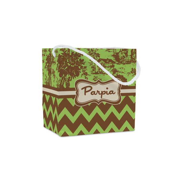 Custom Green & Brown Toile & Chevron Party Favor Gift Bags - Matte (Personalized)