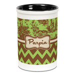 Green & Brown Toile & Chevron Ceramic Pencil Holders - Black