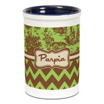 Green & Brown Toile & Chevron Ceramic Pencil Holders - Blue