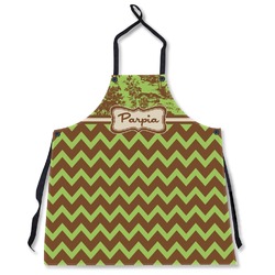 Green & Brown Toile & Chevron Apron Without Pockets w/ Name or Text