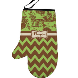 Green & Brown Toile & Chevron Left Oven Mitt (Personalized)