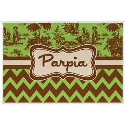 Green & Brown Toile & Chevron Laminated Placemat w/ Name or Text