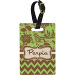 Green & Brown Toile & Chevron Plastic Luggage Tag - Rectangular w/ Name or Text