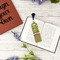 Green & Brown Toile & Chevron Plastic Bookmarks - In Context