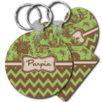 Green & Brown Toile & Chevron Plastic Keychain (Personalized)