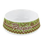 Green & Brown Toile & Chevron Plastic Dog Bowl - Small (Personalized)