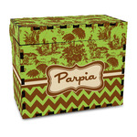 Green & Brown Toile & Chevron Wood Recipe Box - Full Color Print (Personalized)