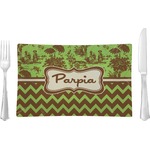 Green & Brown Toile & Chevron Rectangular Glass Lunch / Dinner Plate - Single or Set (Personalized)