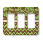 Green & Brown Toile & Chevron Rocker Style Light Switch Cover - Three Switch