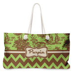 Green & Brown Toile & Chevron Large Tote Bag with Rope Handles (Personalized)