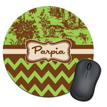 Green & Brown Toile & Chevron Round Mouse Pad (Personalized)