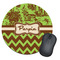 Green & Brown Toile & Chevron Round Mouse Pad