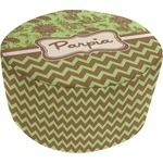 Green & Brown Toile & Chevron Round Pouf Ottoman (Personalized)