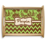 Green & Brown Toile & Chevron Natural Wooden Tray - Large (Personalized)