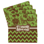 Green & Brown Toile & Chevron Absorbent Stone Coasters - Set of 4 (Personalized)