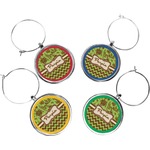 Green & Brown Toile & Chevron Wine Charms (Set of 4) (Personalized)