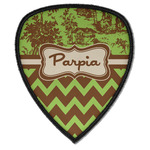 Green & Brown Toile & Chevron Iron on Shield Patch A w/ Name or Text