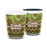 Green & Brown Toile & Chevron Ceramic Shot Glass - 1.5 oz (Personalized)