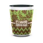 Green & Brown Toile & Chevron Ceramic Shot Glass - 1.5 oz - Two Tone - Single (Personalized)