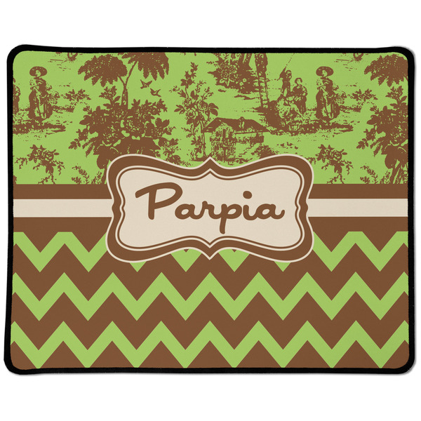 Custom Green & Brown Toile & Chevron Large Gaming Mouse Pad - 12.5" x 10" (Personalized)