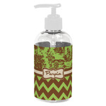 Green & Brown Toile & Chevron Plastic Soap / Lotion Dispenser (8 oz - Small - White) (Personalized)