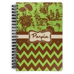 Green & Brown Toile & Chevron Spiral Notebook - 7x10 w/ Name or Text