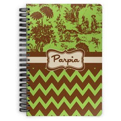 Green & Brown Toile & Chevron Spiral Notebook - 7x10 w/ Name or Text