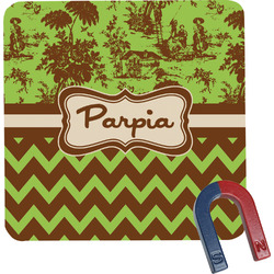 Green & Brown Toile & Chevron Square Fridge Magnet (Personalized)