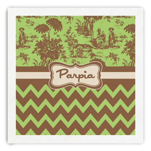 Custom Green & Brown Toile & Chevron Paper Dinner Napkins (Personalized)