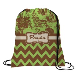 Green & Brown Toile & Chevron Drawstring Backpack - Small (Personalized)