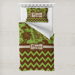 Green & Brown Toile & Chevron Toddler Bedding Set - With Pillowcase (Personalized)