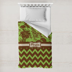 Green & Brown Toile & Chevron Toddler Duvet Cover w/ Name or Text