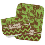 Green & Brown Toile & Chevron Burp Cloths - Fleece - Set of 2 w/ Name or Text