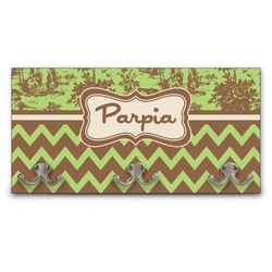 Green & Brown Toile & Chevron Wall Mounted Coat Rack (Personalized)