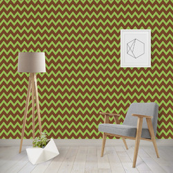 Green & Brown Toile & Chevron Wallpaper & Surface Covering (Water Activated - Removable)