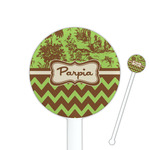 Green & Brown Toile & Chevron 5.5" Round Plastic Stir Sticks - White - Double Sided (Personalized)