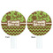 Green & Brown Toile & Chevron White Plastic 7" Stir Stick - Double Sided - Round - Front & Back