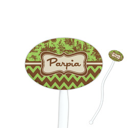 Green & Brown Toile & Chevron 7" Oval Plastic Stir Sticks - White - Single Sided (Personalized)